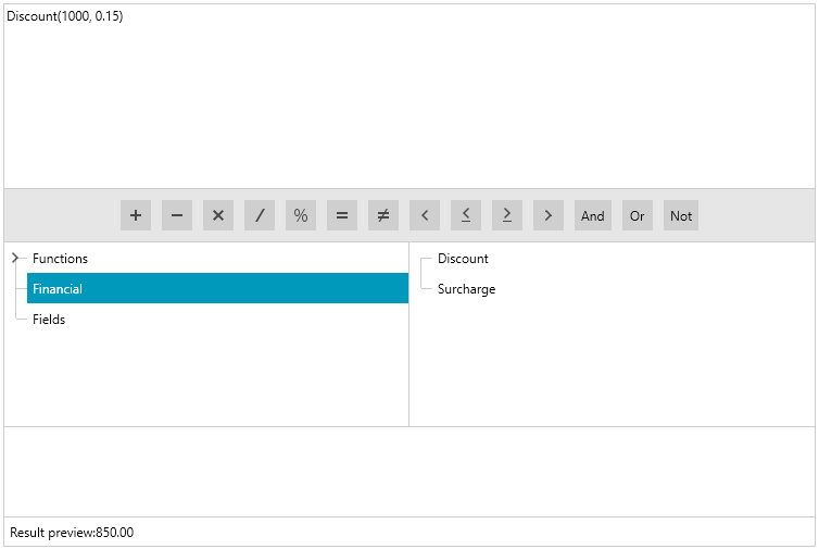 WPF ExpressionEditor showcasing user defined functions