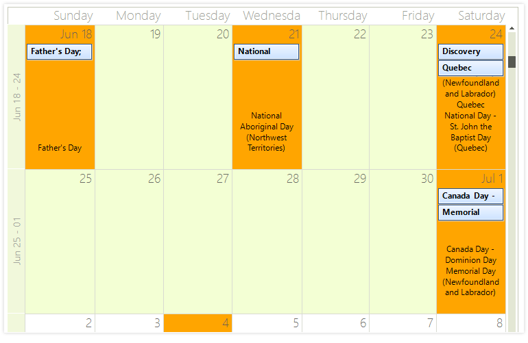 Telerik UI for WinForms Scheduler control displaying Holiday Support Image